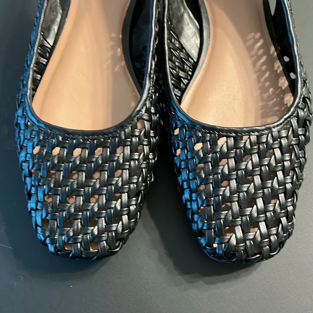 Nordstrom Arabella Slingbacks Woven Flats Size 10M Black Square Toe - Picture 7 of 10
